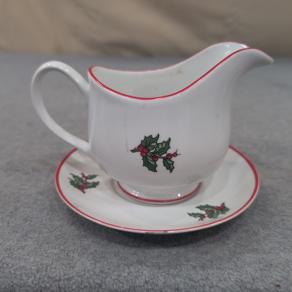 Cuthbertson American Christmas Tree Gravy Boat and Underplate Saucer Set White - Picture 2 of 4